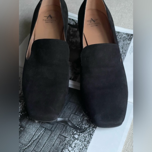 Aquatalia Jill Water Resistant Suede Square Toe Loafer Pumps In Black Size 10 - Picture 12 of 16